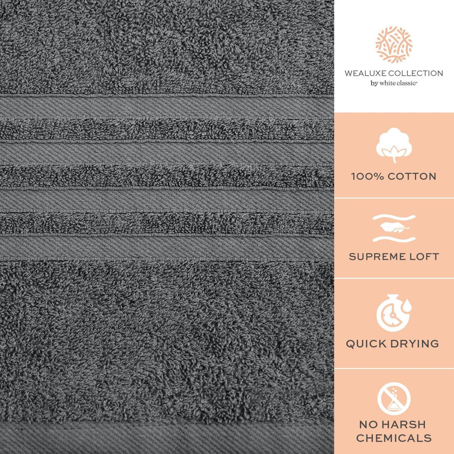 Wealuxe Grey Bath Towels Set of 4 Cotton Body Towel for Hotel Gym Spa Soft Extra Absorbent Quick Dry Towels for Bathroom 27x54 Inch