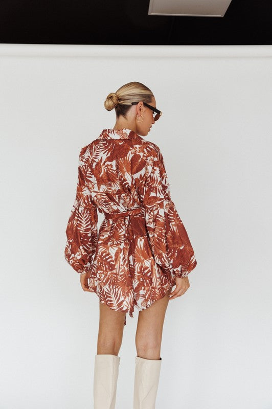 Leaves Print Puff Sleeved Romper - Scarvesnthangs