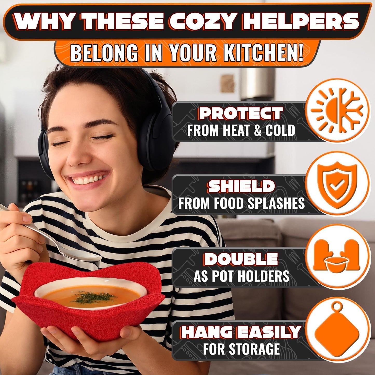 6 Pcs Soup Bowl Holders for Hot Food – Heat Resistant Fabric Soup Cozy Bowl Warmer Holder for Kitchen Fits Standard Dishes up to 6.5  & Plates 7.1  – Washable & Reusable  Safe Handling & Trivet Use