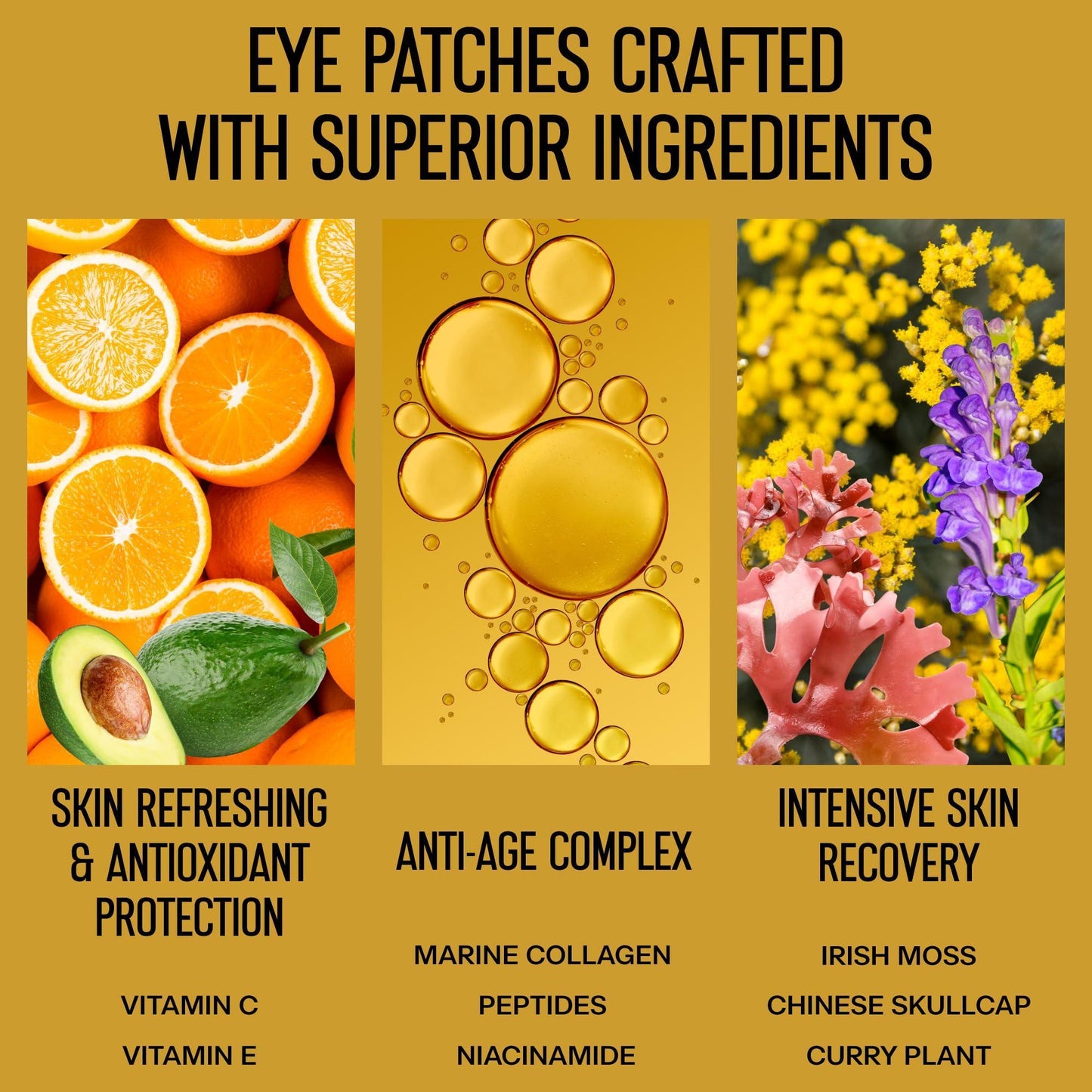 24K Gold Under Eye Patches for Puffy Eyes and Dark Circles – Retinol Collagen Eye Masks for Women & Men – Hydrating AntiAging Brightening Eye Gel Pads – Dark Circle & Bags Eye Care 50 pcs