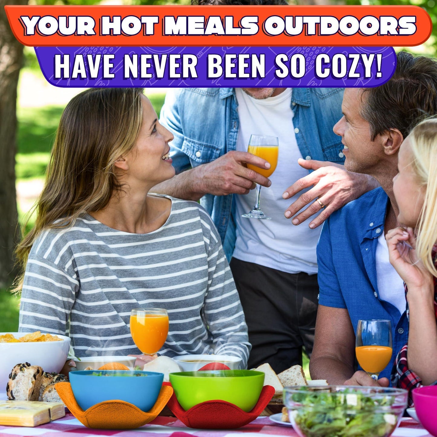 Microwave Bowl Holder Set of 5 – Five Color Pack Microwave Bowl Holders for Hot Food (7.5 x7.5 ) – Heat Resistant Fabric for Bowls Cups Saucers Machine Washable