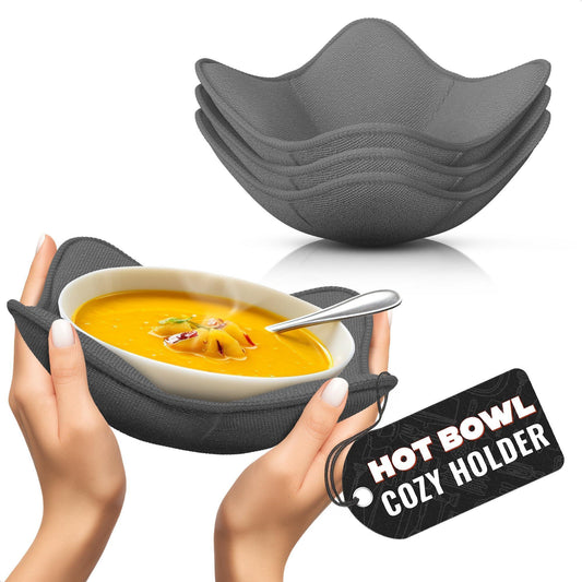 4 Pcs Microwave Bowl Holders for Hot Food – 7.5  Gray Microwave Bowl Cozy Holders for Safe & Easy Handling of Hot Bowls Saucers & Cups – Machine Washable Soft Textured Fabric for Hand Protection