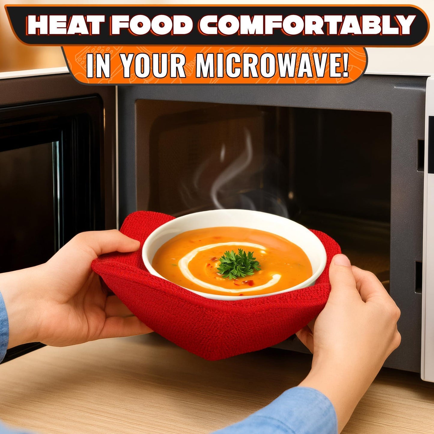 6 Pcs Soup Bowl Holders for Hot Food – Heat Resistant Fabric Soup Cozy Bowl Warmer Holder for Kitchen Fits Standard Dishes up to 6.5  & Plates 7.1  – Washable & Reusable  Safe Handling & Trivet Use
