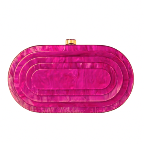 Art Deco Acrylic Oval Clutch Handbag-Rose-0