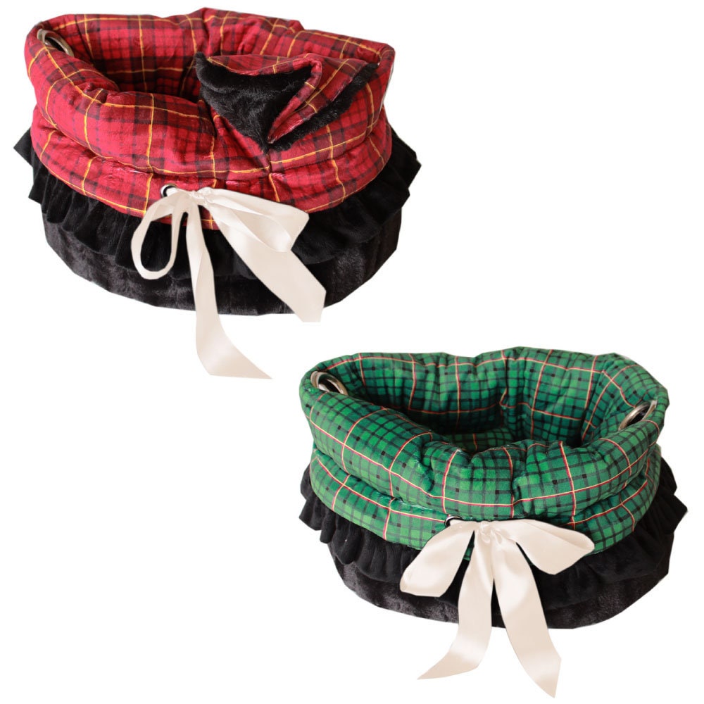 Dog, Puppy & Pet or Cat Reversible Snuggle Bugs Pet Bed, Bag, and Car Seat All-in-One, "Red or Green Plaid"-0