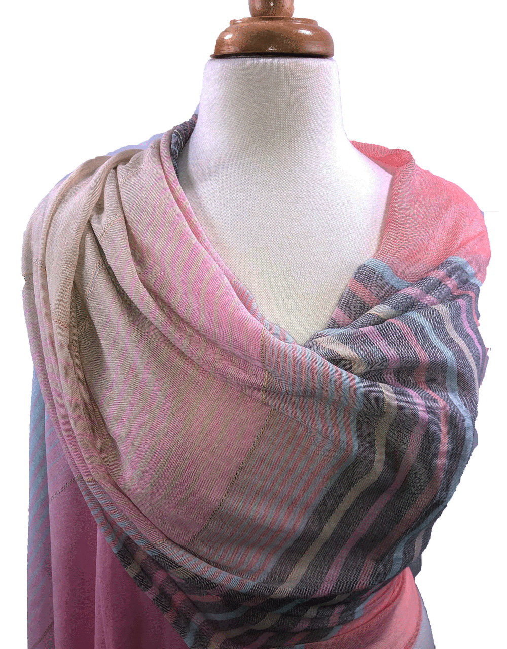 Pink and Blue Light Cotton Scarf-2