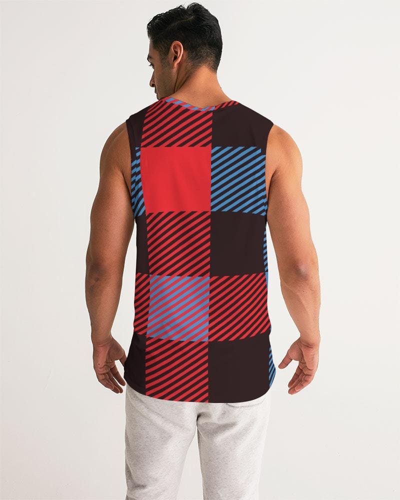 Mens Tank Top, Multicolor Flannel Pattern Sports Top-2