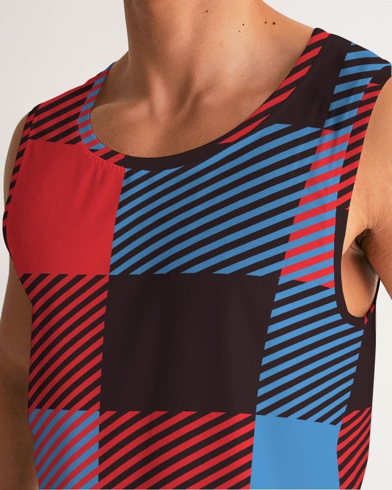 Mens Tank Top, Multicolor Flannel Pattern Sports Top-4