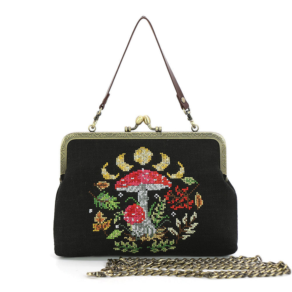 Moon Phases Mushroom Vintage-Inspired Kisslock Handbag-0