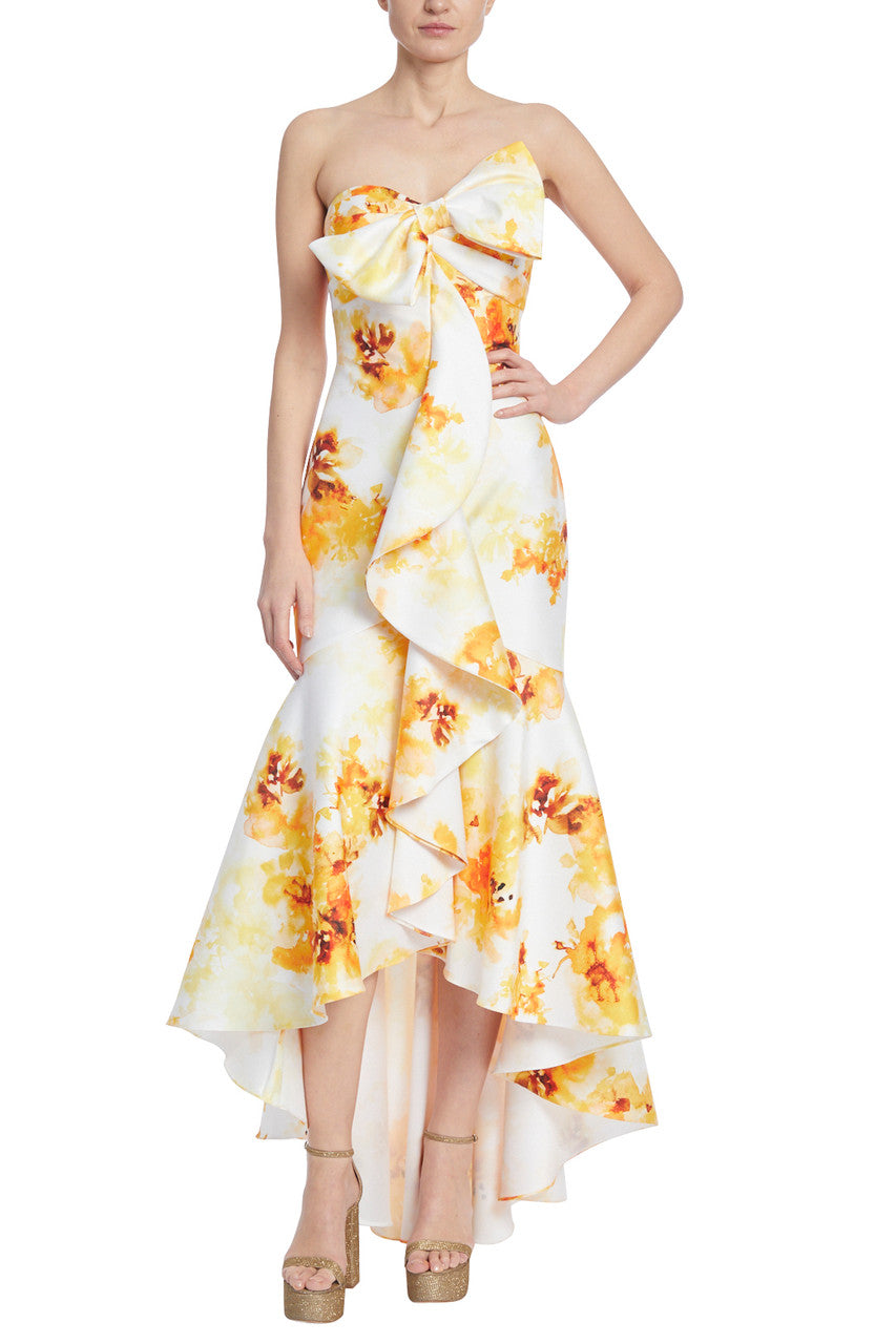 Badgley Mischka strapless floral high-low mermaid dress-0