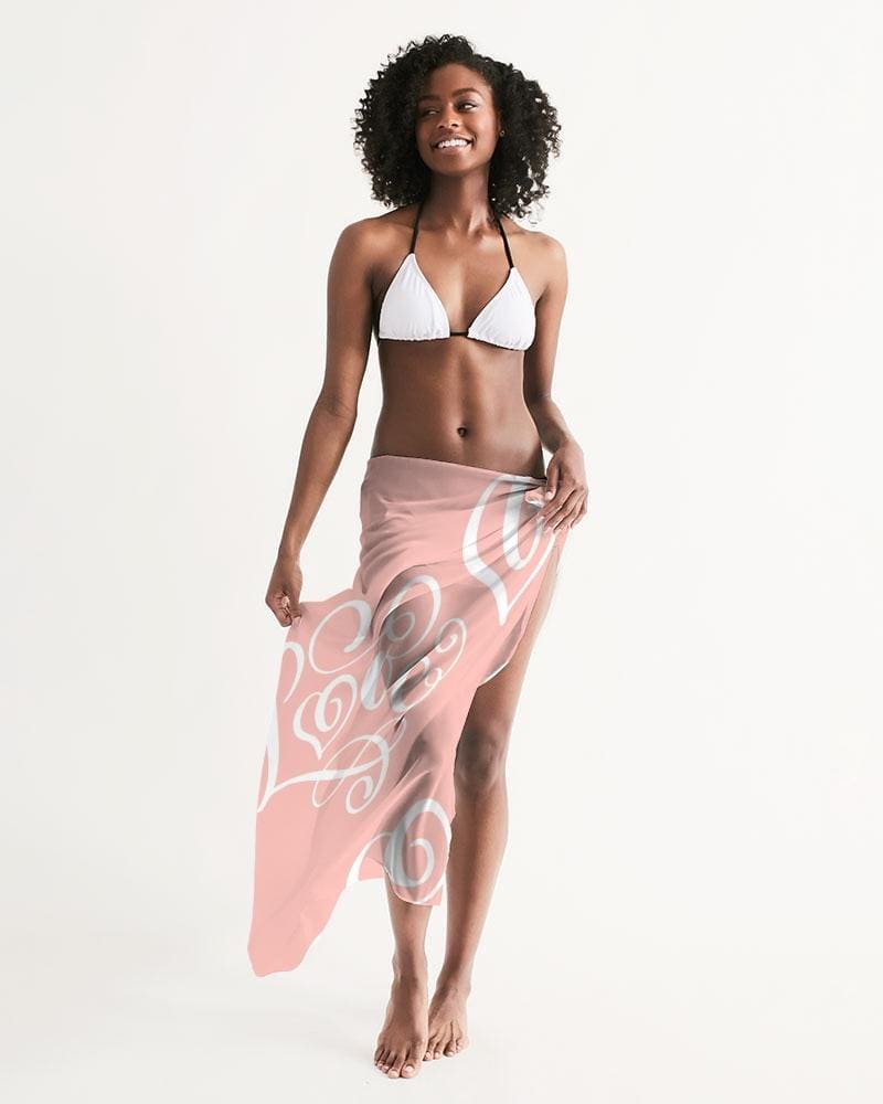 Sheer Soft Pink Swimsuit Cover Up, Love Word Art Illustration-3