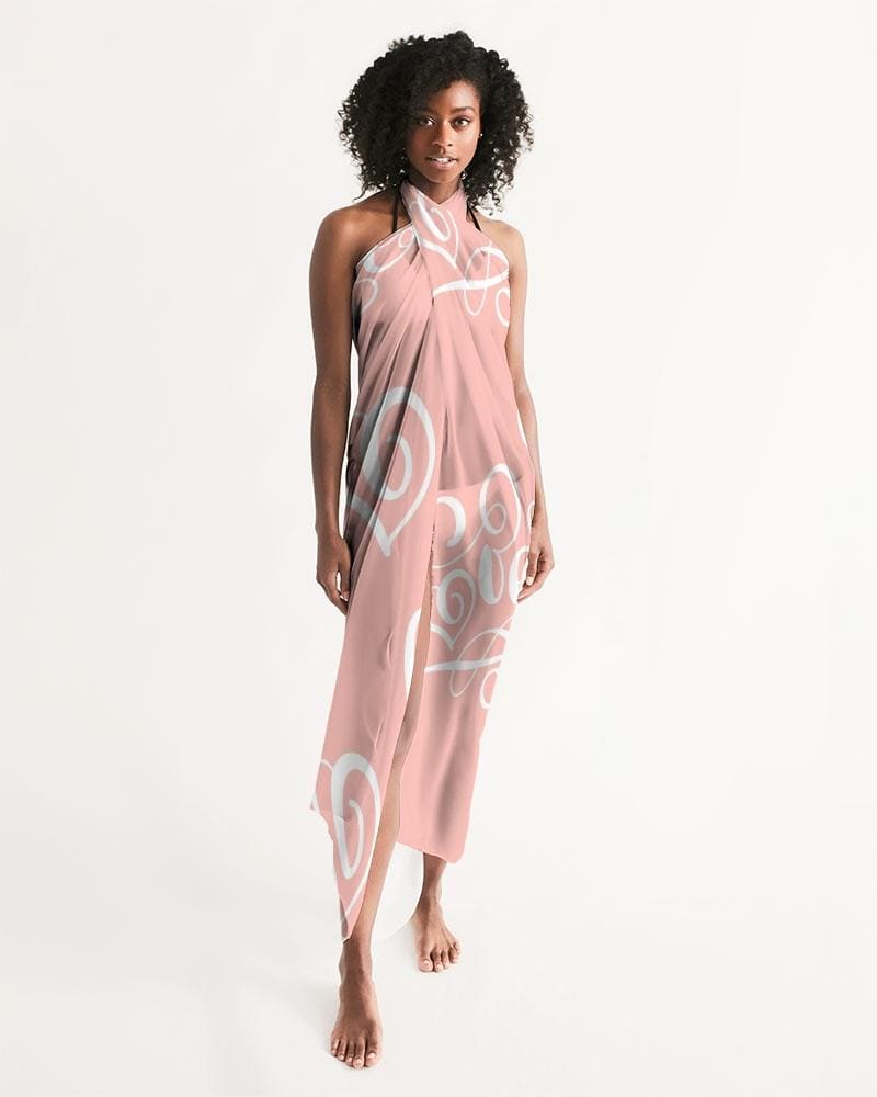 Sheer Soft Pink Swimsuit Cover Up, Love Word Art Illustration-1