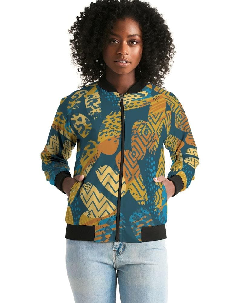 Tribal Blue Abstract Style Womens Bomber Jacket-0