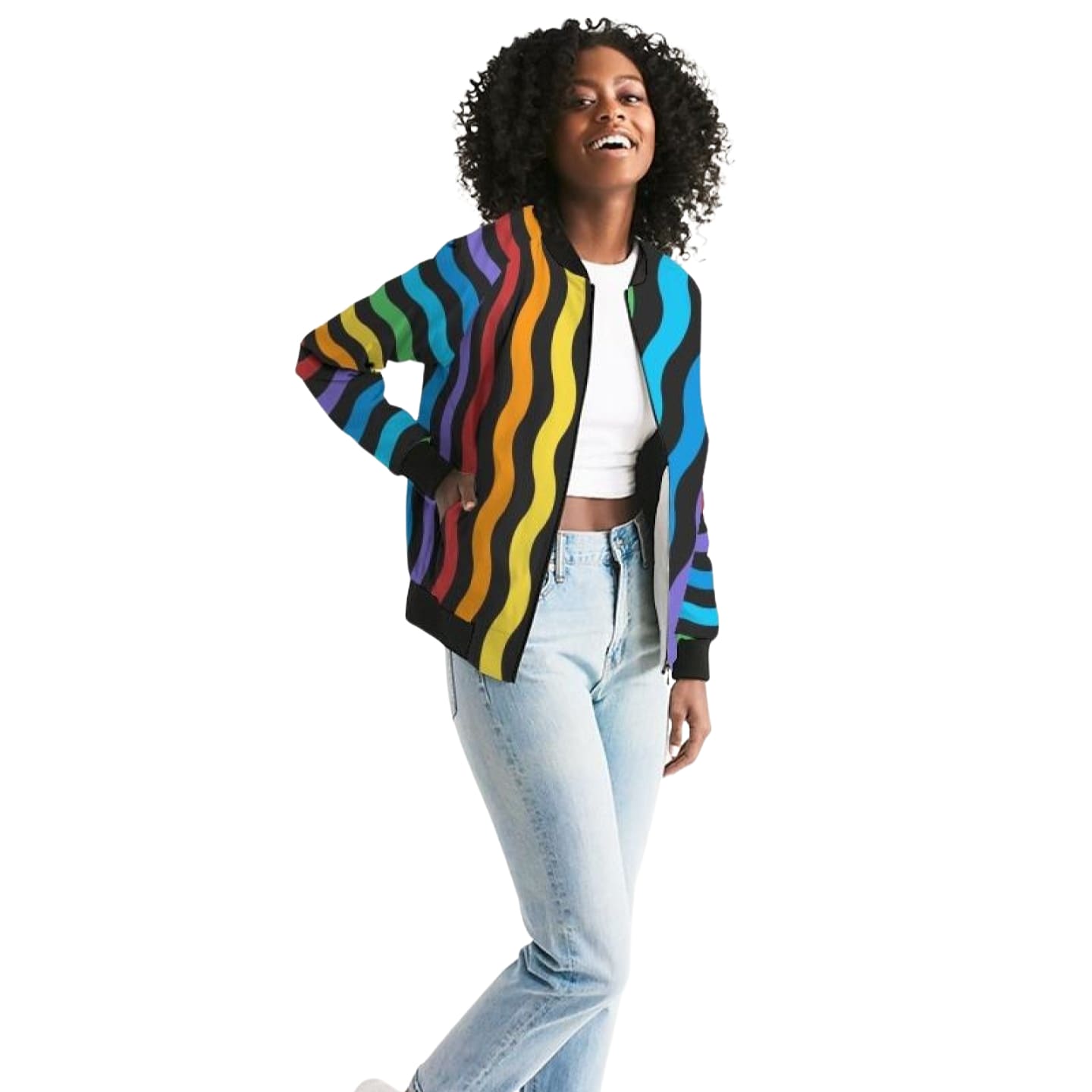 Rainbow Stripe Style, Classic Womens Bomber Jacket-4