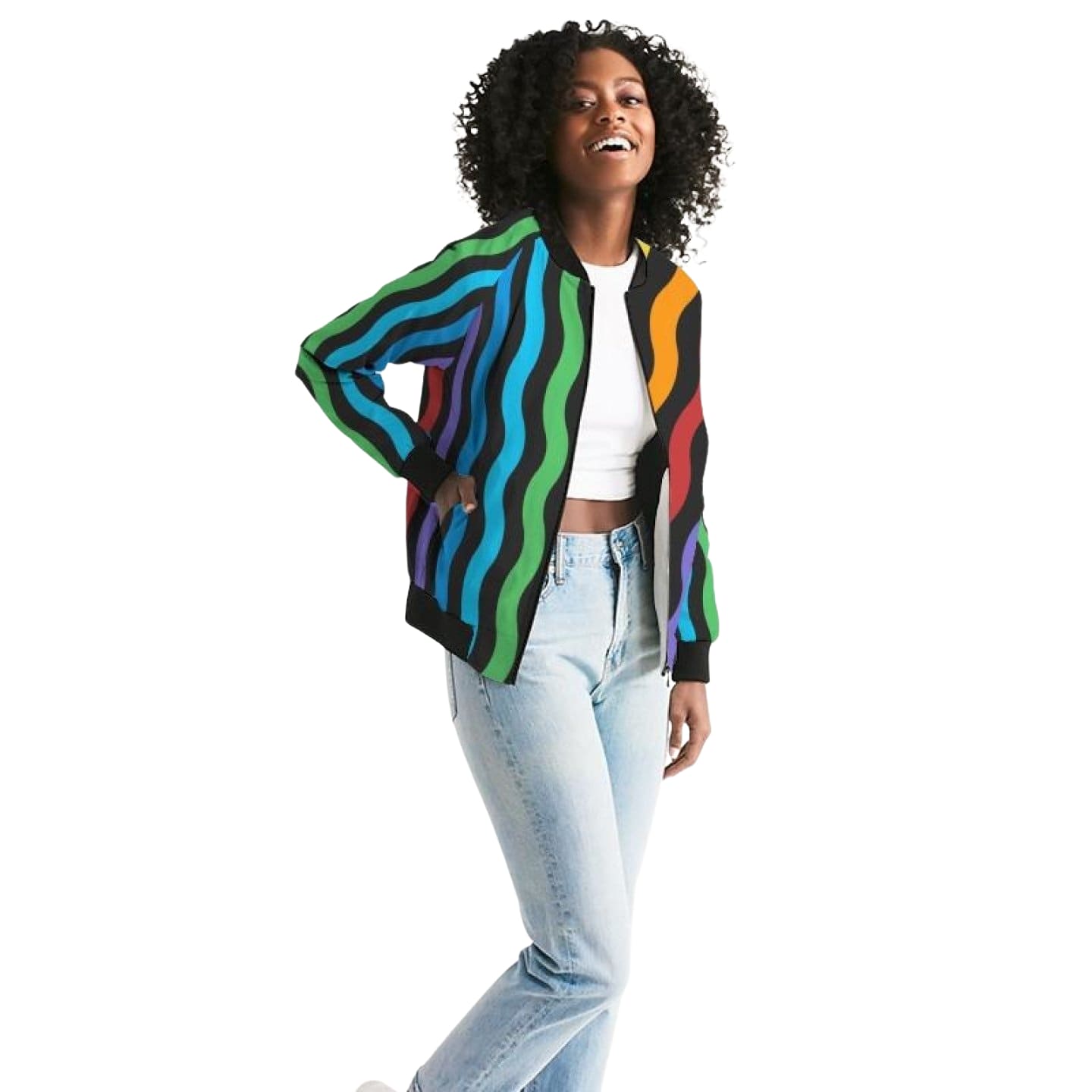 Rainbow Stripe Style, Womens Bomber Jacket-4