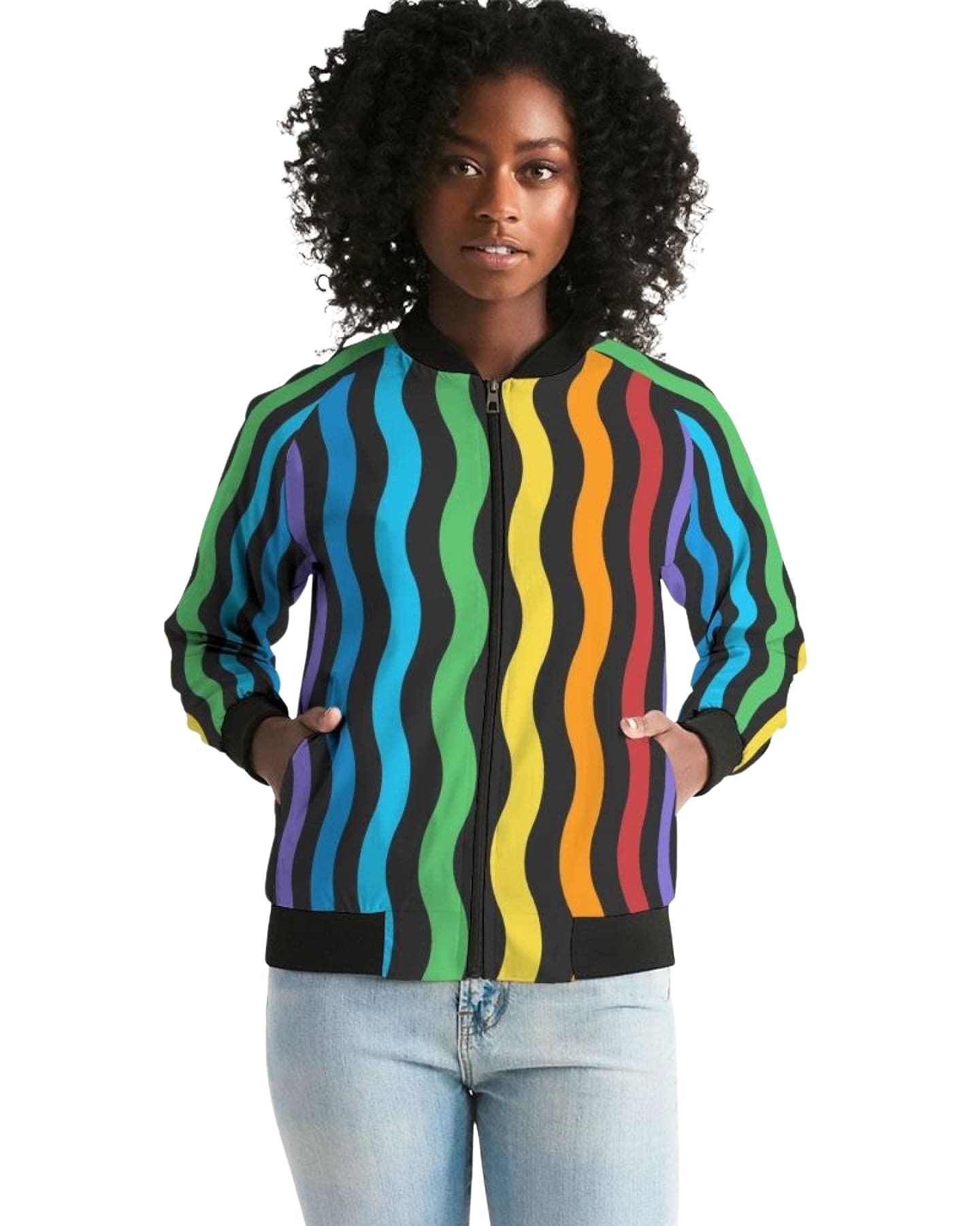 Rainbow Stripe Style, Womens Bomber Jacket-2