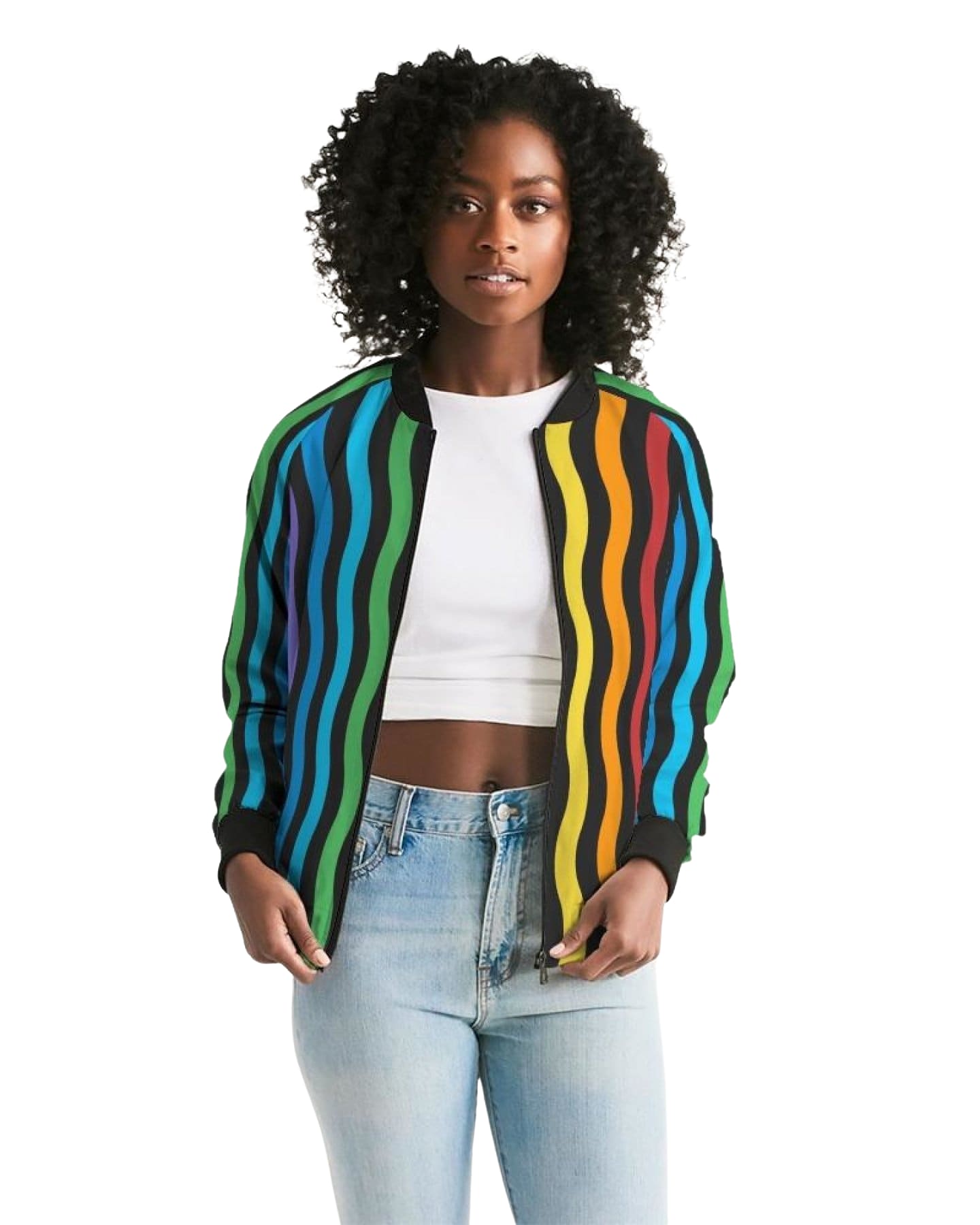 Rainbow Stripe Style, Womens Bomber Jacket-3