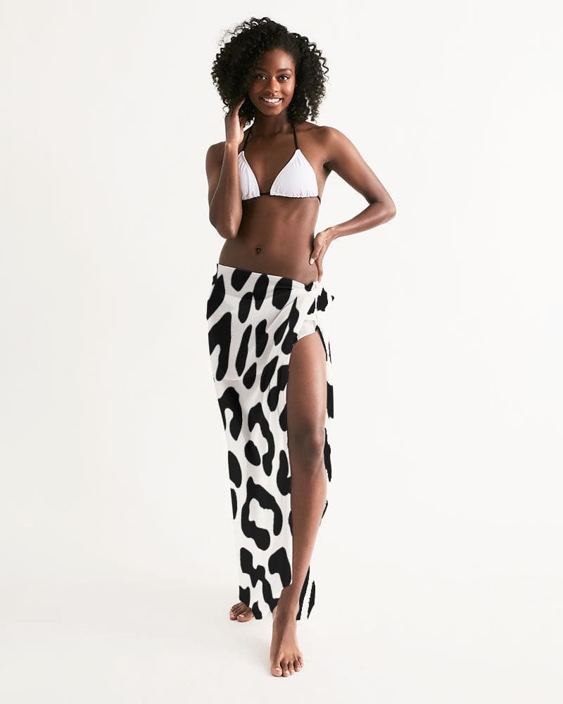 Swim Cover Up Wrap - Black/white Leopard Print Swimwear-3