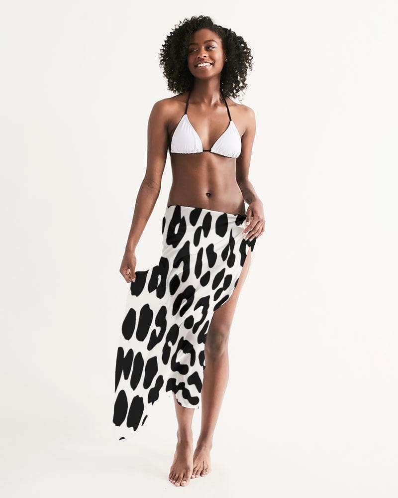 Swim Cover Up Wrap - Black/white Leopard Print Swimwear-2