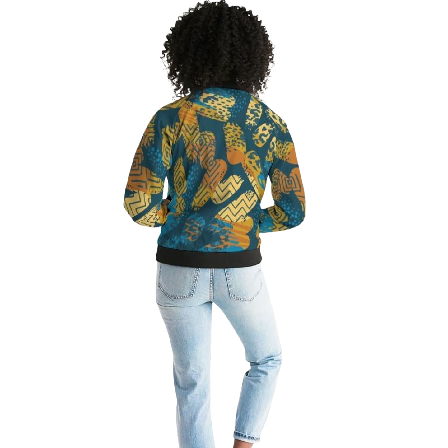 Tribal Blue Abstract Style Womens Bomber Jacket-4