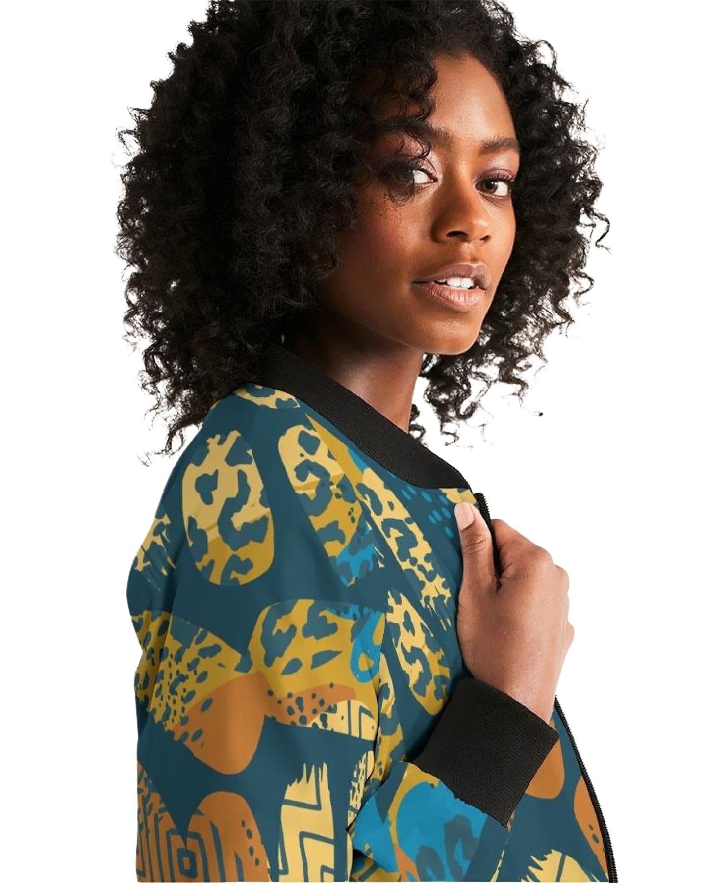 Tribal Blue Abstract Style Womens Bomber Jacket-1