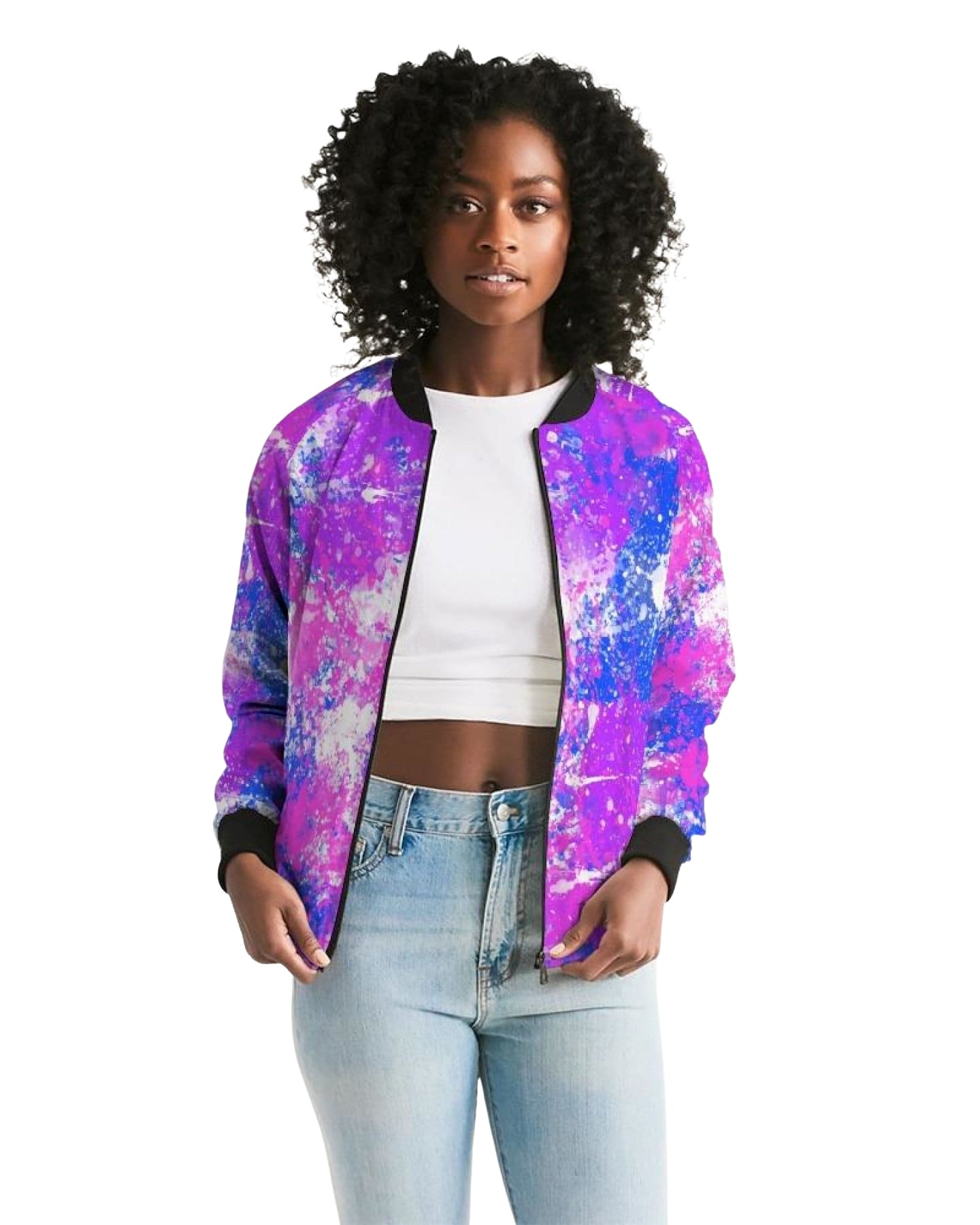 Womens Jackets, Cotton Candy Purple Style Bomber Jacket-2