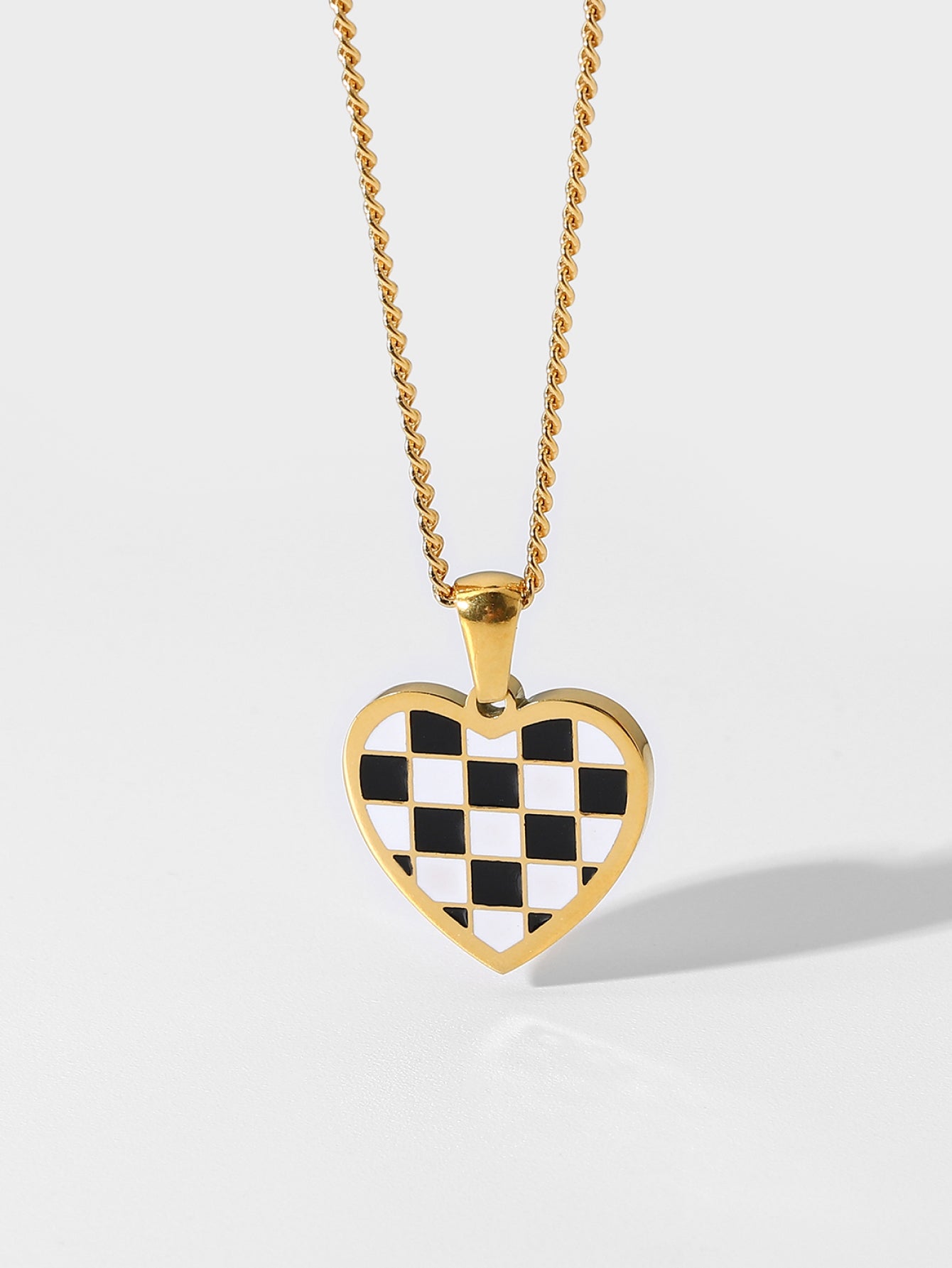 Checkerboard Heart Pendant Chain Necklace - Scarvesnthangs