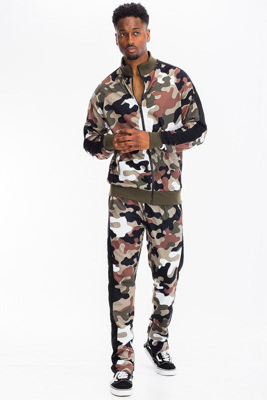 FULL CAMO WITH STRIPE TRACK BOTTOM PANTS - Scarvesnthangs