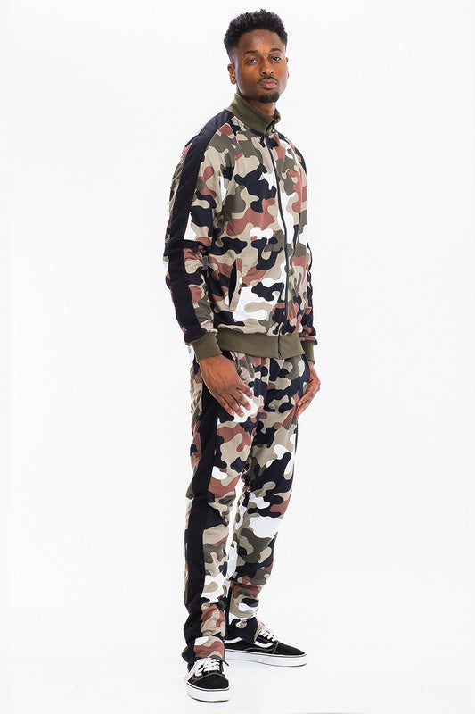 FULL CAMO WITH STRIPE TRACK BOTTOM PANTS - Scarvesnthangs