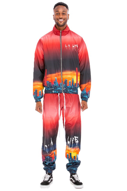 NYC Life LA Print Windbreaker Track Suit - Scarvesnthangs