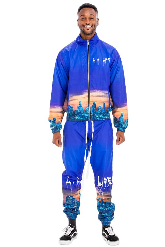 NYC Life LA Print Windbreaker Track Suit - Scarvesnthangs