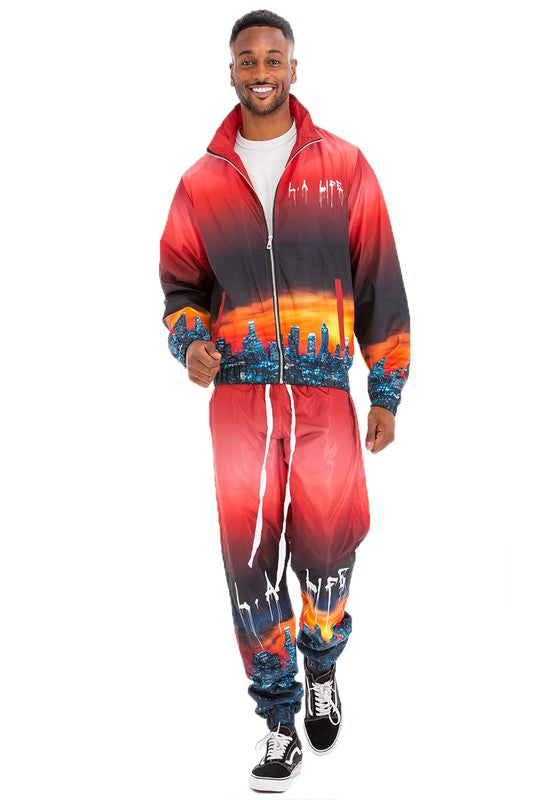 NYC Life LA Print Windbreaker Track Suit - Scarvesnthangs