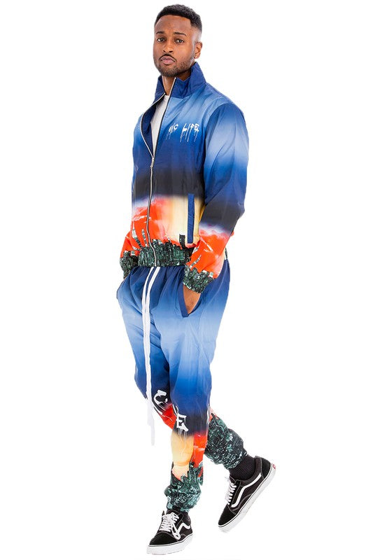 NYC Life LA Print Windbreaker Track Suit - Scarvesnthangs