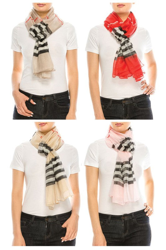 Stripe Checker Poly Thin Oblong Scarf - Scarvesnthangs