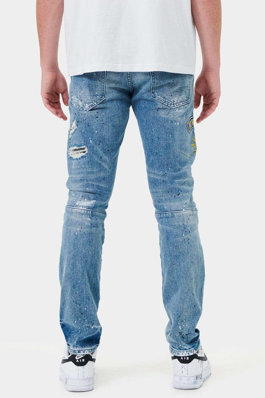 Varsity Patched Slim Denim - Scarvesnthangs