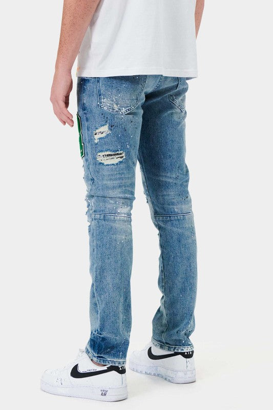 Varsity Patched Slim Denim - Scarvesnthangs