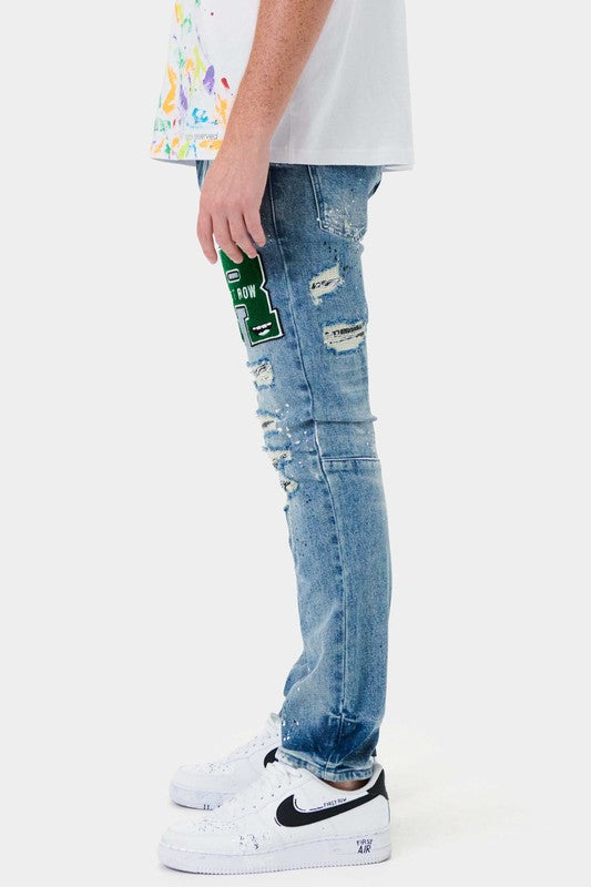 Varsity Patched Slim Denim - Scarvesnthangs