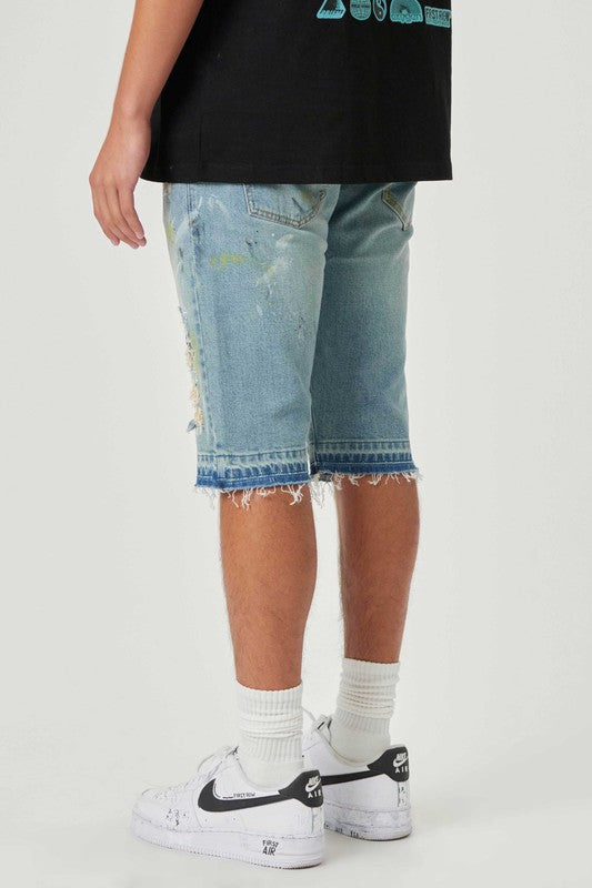 Fabric Patch & Boro Stitched Ripped Denim Shorts - Scarvesnthangs