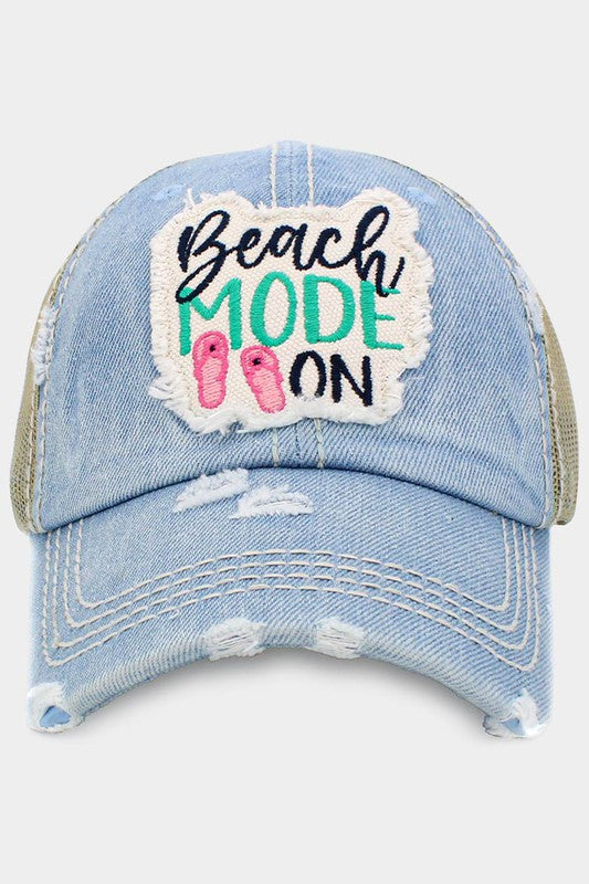 Beach MODE ON Message  Back Vintage Baseball Cap - Scarvesnthangs