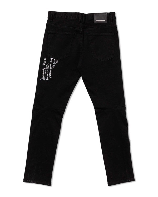 Multi Patch Slim Fit Black Denim Pants - Scarvesnthangs