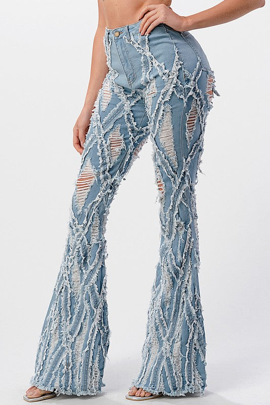 Gotta Have Them Diamond Distressed Ripped Jeans Flare Leg - Scarvesnthangs