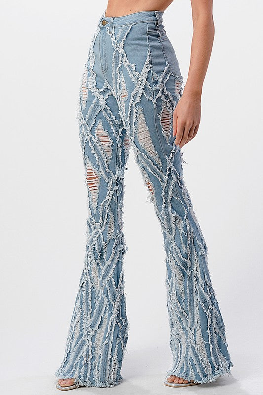 Gotta Have Them Diamond Distressed Ripped Jeans Flare Leg - Scarvesnthangs