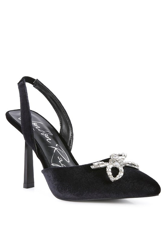 Firebird Velvet Diamante Heeled Slingback Mules - Scarvesnthangs