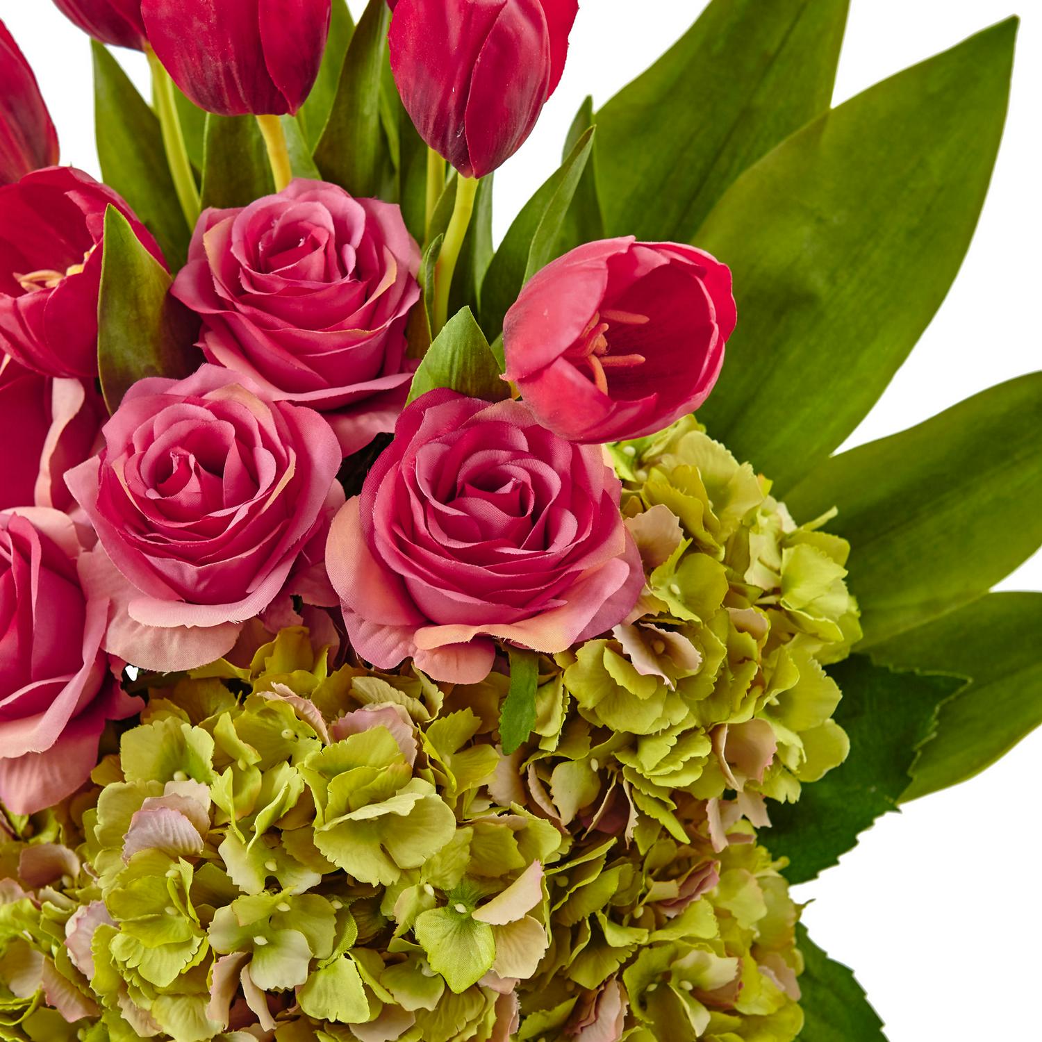 21” Tulip Rose and Hydrangea Arrangement - Scarvesnthangs