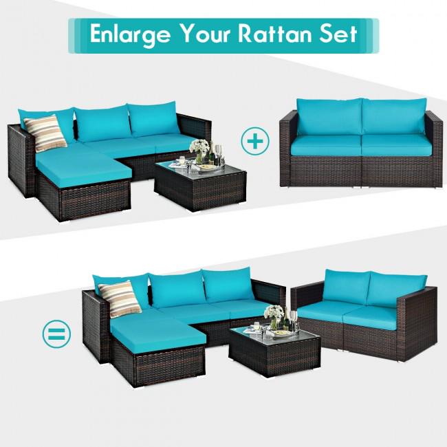 2 Pieces Patio Rattan Sectional Conversation Sofa Set - Scarvesnthangs
