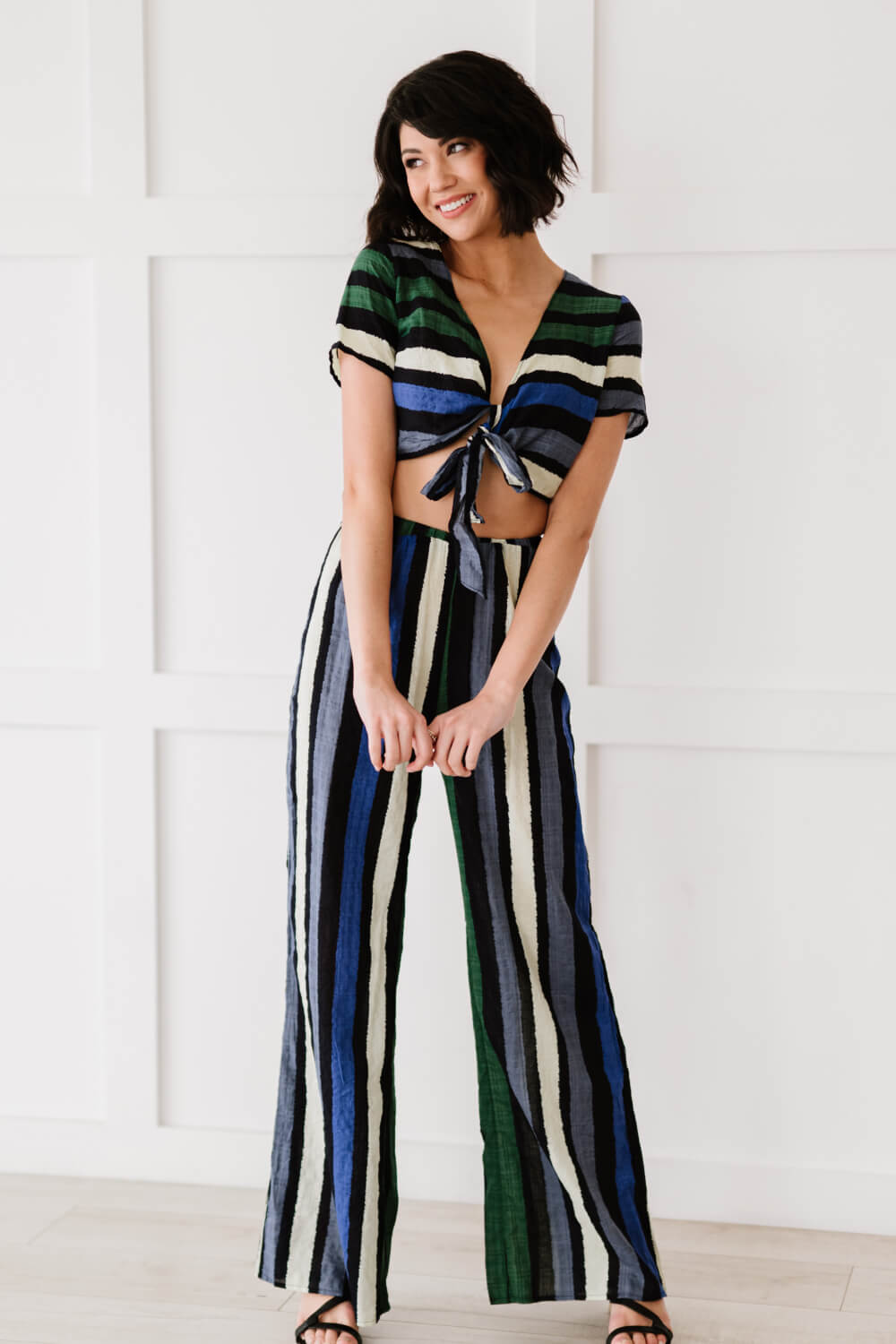 Dress Day So Divine Striped Crop Top and Pants Set - Scarvesnthangs