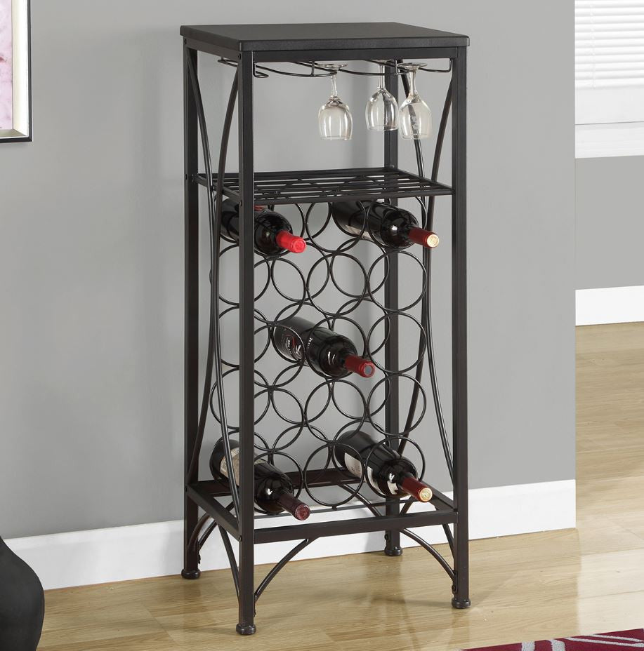 12.5" x 16.25" x 40.5" Black Metal Wine Bottle and Glass Rack Home Bar-1