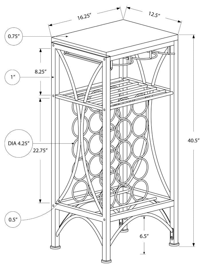 12.5" x 16.25" x 40.5" Black Metal Wine Bottle and Glass Rack Home Bar-2