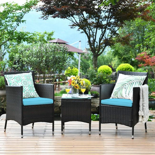 3 Pieces Patio Wicker Rattan Furniture Conversation Set with Coffee Table - Scarvesnthangs