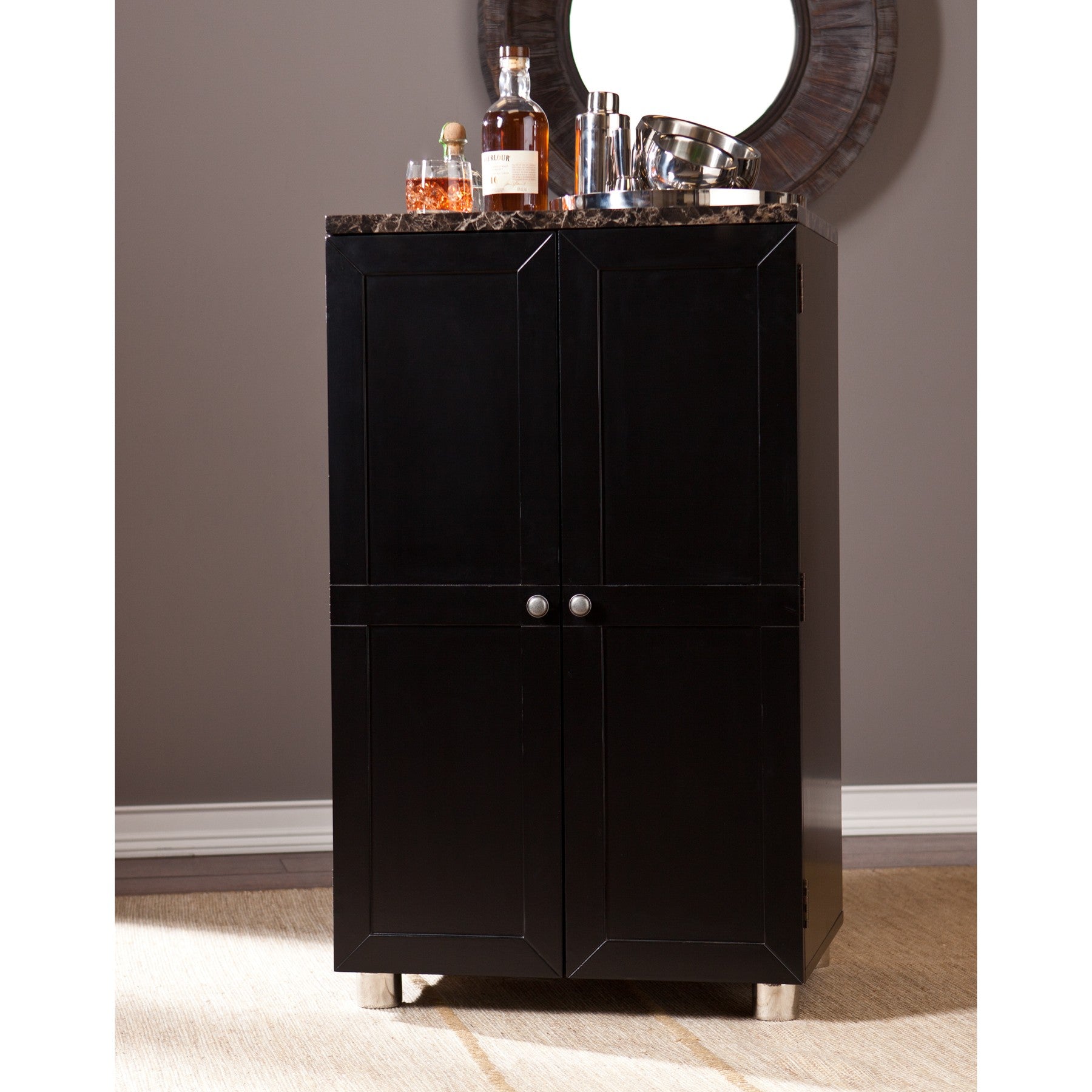 Metro Black Wood and Marble Bar Cabinet-2